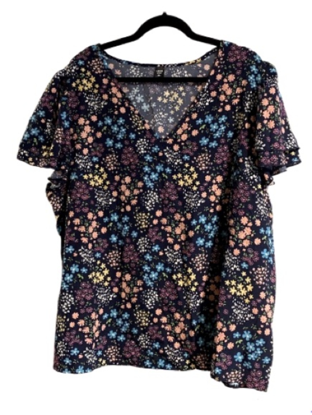 🆕 Black Pink Floral Top Blouse w/ Double Flounce Angel Sleeve!  NEW! Plus 3X